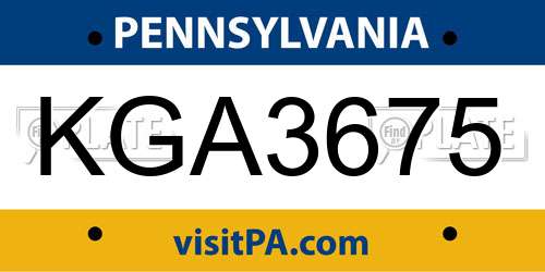 KGA3675 Pennsylvania License Plate