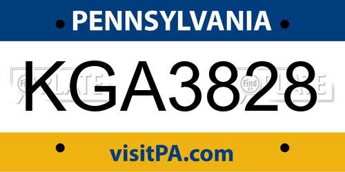KGA3828 Pennsylvania License Plate