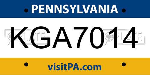 KGA7014 Pennsylvania License Plate