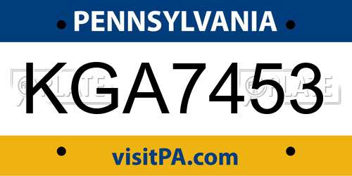 KGA7453 Pennsylvania License Plate