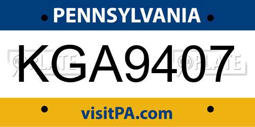 KGA9407 Pennsylvania License Plate