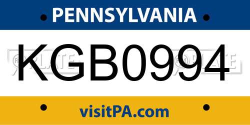 KGB0994 Pennsylvania License Plate