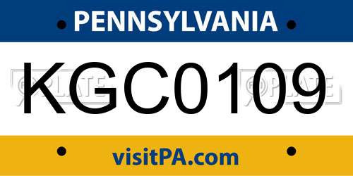 KGC0109 Pennsylvania License Plate