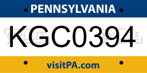KGC0394 Pennsylvania License Plate