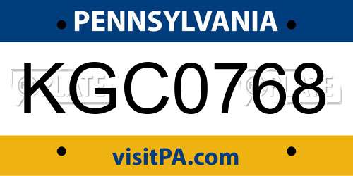 KGC0768 Pennsylvania License Plate