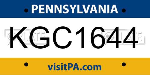 KGC1644 Pennsylvania License Plate