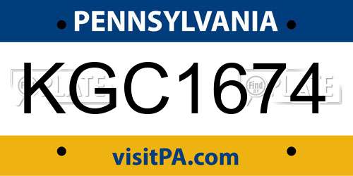 KGC1674 Pennsylvania License Plate
