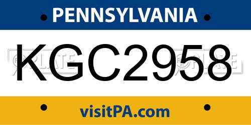 KGC2958 Pennsylvania License Plate