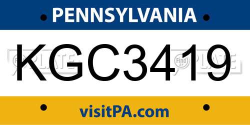 KGC3419 Pennsylvania License Plate