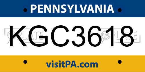 KGC3618 Pennsylvania License Plate