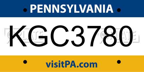 KGC3780 Pennsylvania License Plate