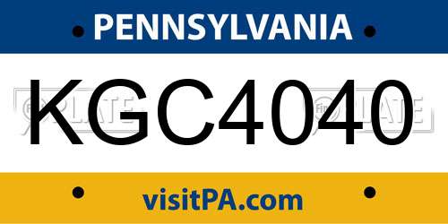 KGC4040 Pennsylvania License Plate