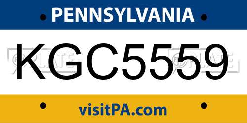 KGC5559 Pennsylvania License Plate