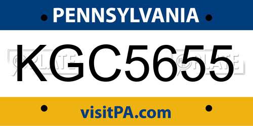 KGC5655 Pennsylvania License Plate