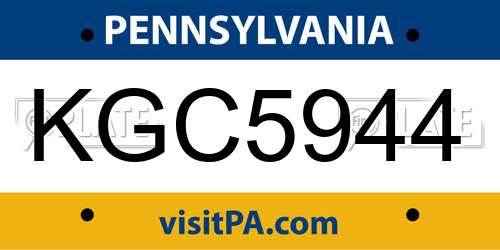 KGC5944 Pennsylvania License Plate