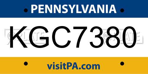 KGC7380 Pennsylvania License Plate
