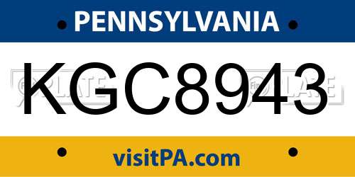 KGC8943 Pennsylvania License Plate