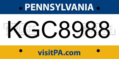 KGC8988 Pennsylvania License Plate