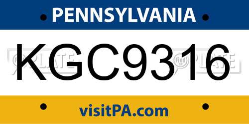 KGC9316 Pennsylvania License Plate