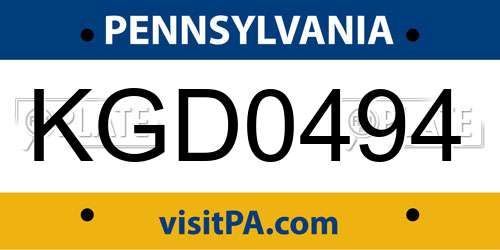 KGD0494 Pennsylvania License Plate