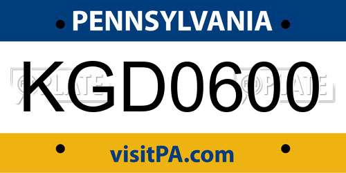 KGD0600 Pennsylvania License Plate
