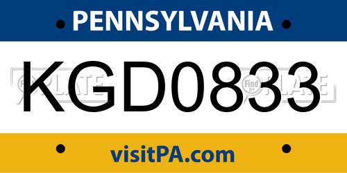 KGD0833 Pennsylvania License Plate