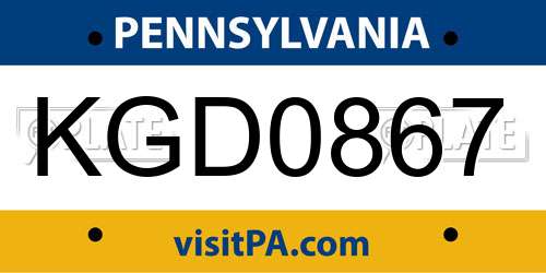 KGD0867 Pennsylvania License Plate