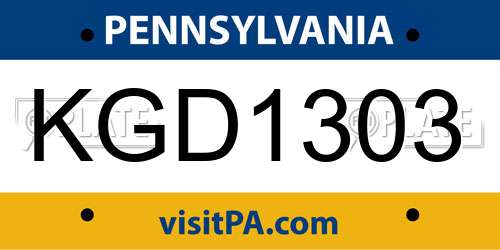 KGD1303 Pennsylvania License Plate