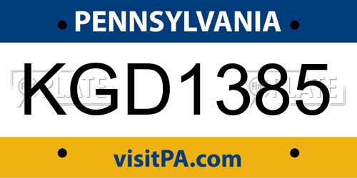 KGD1385 Pennsylvania License Plate