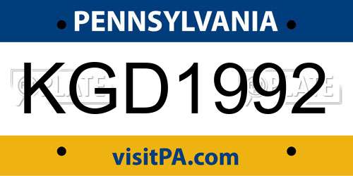 KGD1992 Pennsylvania License Plate