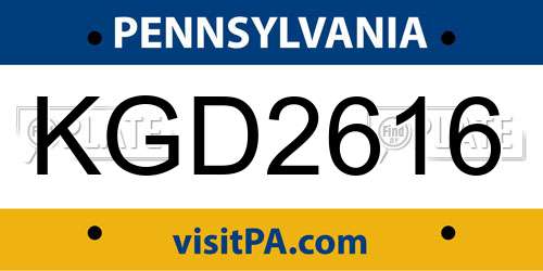 KGD2616 Pennsylvania License Plate