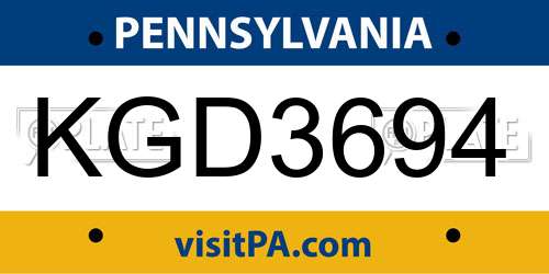 KGD3694 Pennsylvania License Plate
