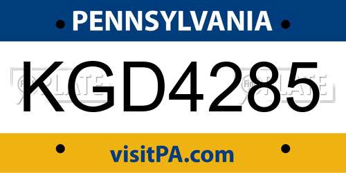 KGD4285 Pennsylvania License Plate