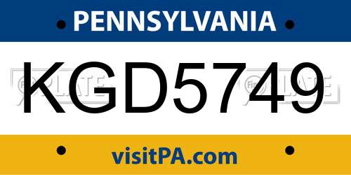 KGD5749 Pennsylvania License Plate