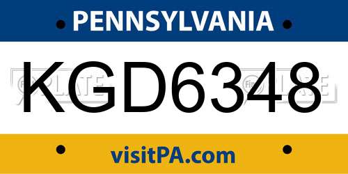 KGD6348 Pennsylvania License Plate
