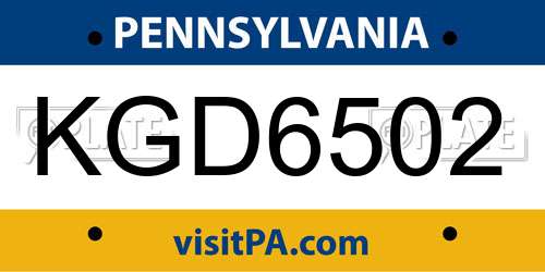 KGD6502 Pennsylvania License Plate