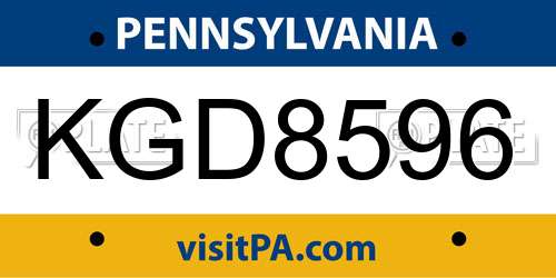 KGD8596 Pennsylvania License Plate