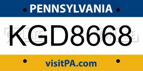 KGD8668 Pennsylvania License Plate