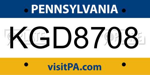 KGD8708 Pennsylvania License Plate