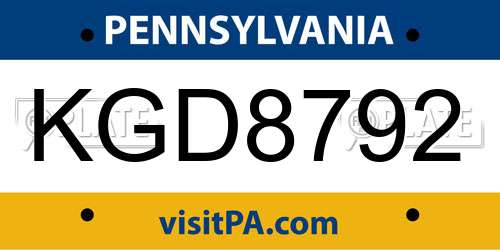 KGD8792 Pennsylvania License Plate