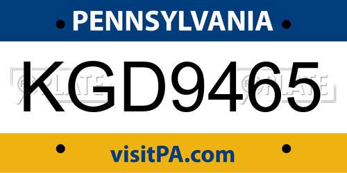 KGD9465 Pennsylvania License Plate