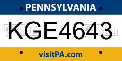 KGE4643 Pennsylvania License Plate