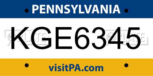 KGE6345 Pennsylvania License Plate