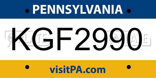 KGF2990 Pennsylvania License Plate