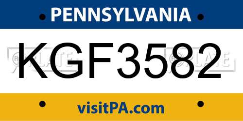 KGF3582 Pennsylvania License Plate