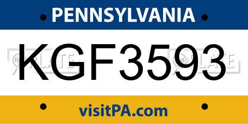 KGF3593 Pennsylvania License Plate