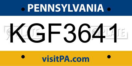 KGF3641 Pennsylvania License Plate