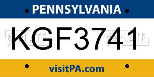 KGF3741 Pennsylvania License Plate