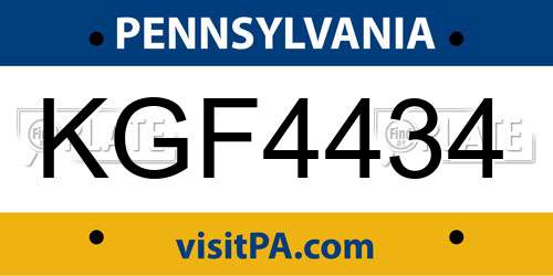KGF4434 Pennsylvania License Plate