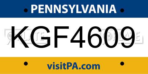 KGF4609 Pennsylvania License Plate